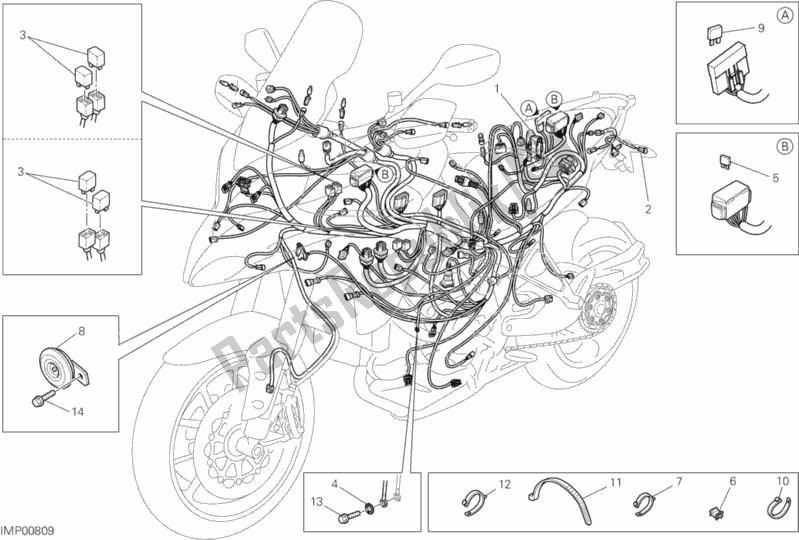 Tutte le parti per il Cablaggio Elettrico del Ducati Multistrada 1200 S Touring Brasil 2015